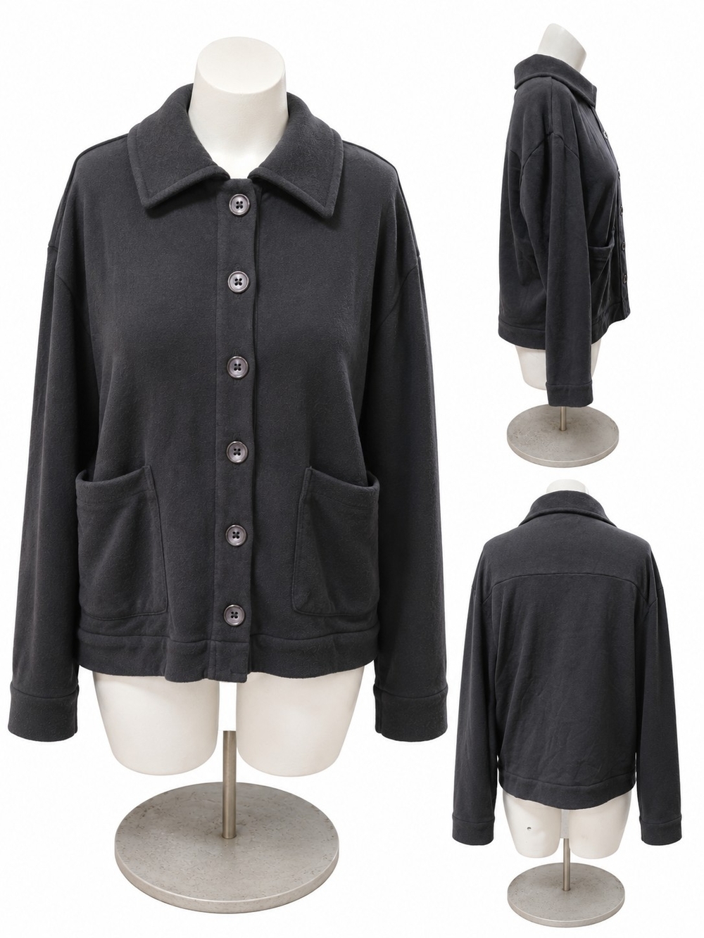 Goldie Lewinter Black 100% Cotton Button Front Jacket Cardigan M Made In Peru